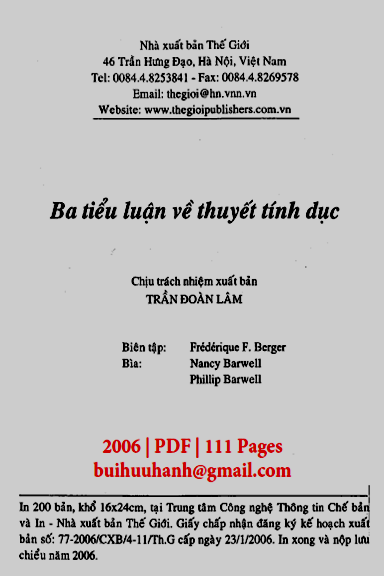 Ba Tiểu Luận Về Thuyết Tính Dục (NXB Thế Giới 2006) - Sigmund Freud, 111 Trang