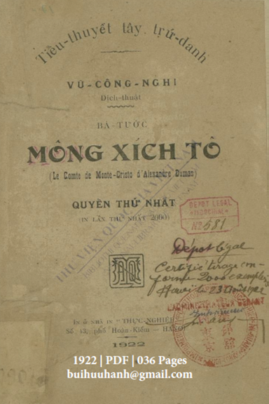 Bá Tước Mông Xích Tô Quyển 1 (NXB Thực Nghiệp 1922) - Alexandre Dumas, 36 Trang