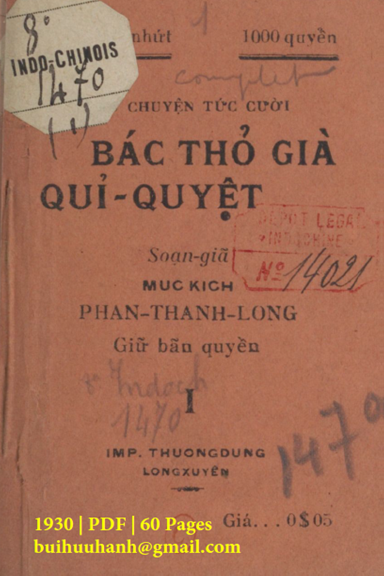 Bác Thỏ Già Quỉ Quyệt Quyển 1 (NXB Thường Dụng 1930) - Phan Thành Long, 60 Trang
