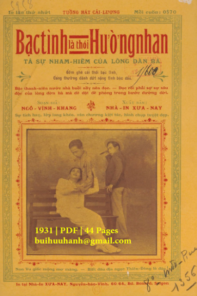 Bạc Tình Là Thói Hường Nhan (NXB Xưa Nay 1931) - Ngô Vĩnh Khang, 44 Trang