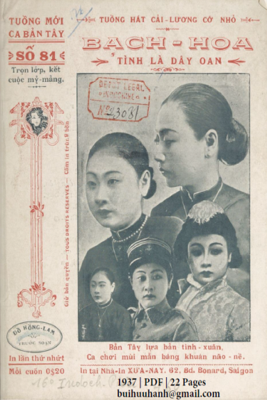 Bạch Hoa Tình Là Dây Oan (NXB Xưa Nay 1937) - Đỗ Hồng Lam, 22 Trang