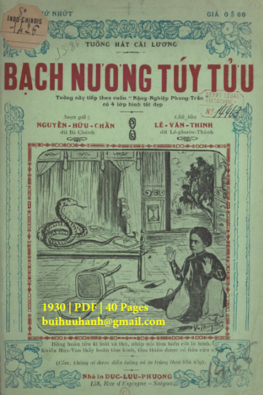 Bạch Nương Túy Tửu (NXB Đức Lưu Phương 1930) - Nguyễn Hữu Chẩn, 40 Trang