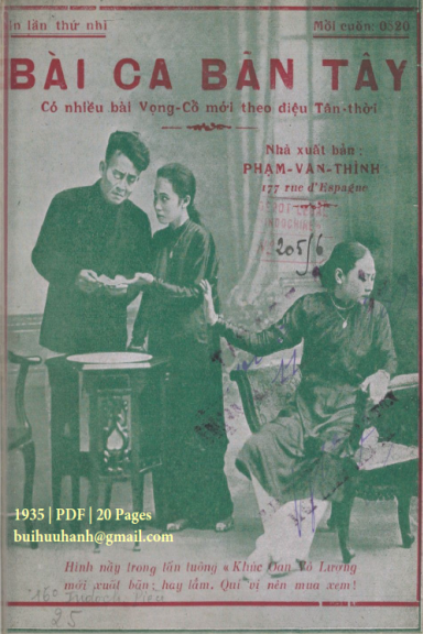 Bài Ca Bản Tây (NXB Bảo Tồn 1935) - Tân Sơn, 20 Trang