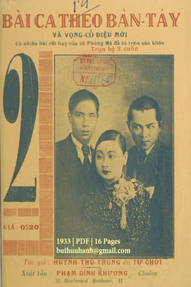 Bài Ca Theo Bản Tây Và Vọng Cổ Điệu Mới Cuốn 2 (NXB Đức Lưu Phương 1933) - Huỳnh Thũ Trung, 16 Trang