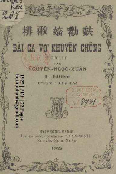 Bài Ca Vợ Khuyên Chồng (NXB Văn Minh 1925) - Nguyễn Ngọc Xuân, 22 Trang