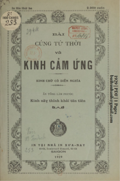 Bài Cúng Tứ Thời Và Kinh Cảm Ứng (NXB Xưa Nay 1929) - Nhiều Tác Giả, 44 Trang