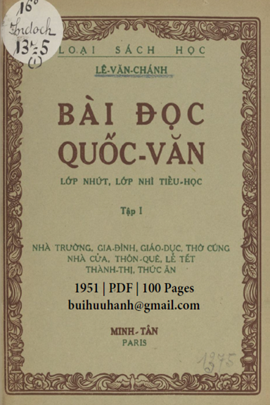 Bài Đọc Quốc Văn Tập 1 (NXB Minh Tân 1951) - Lê Văn Chánh, 100 Trang