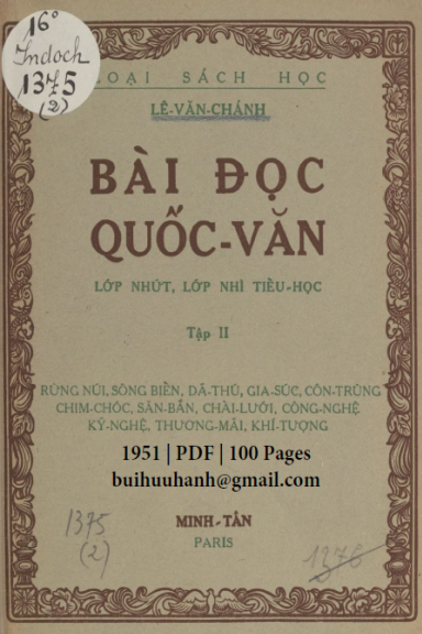 Bài Đọc Quốc Văn Tập 2 (NXB Minh Tân 1951) - Lê Văn Chánh, 100 Trang