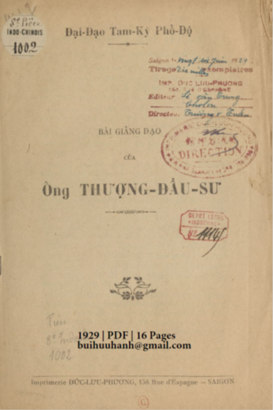 Bài Giảng Đạo Của Ông Thượng Đầu Sư (NXB Đức Lưu Phương 1929) - Lê Văn Trung, 16 Trang