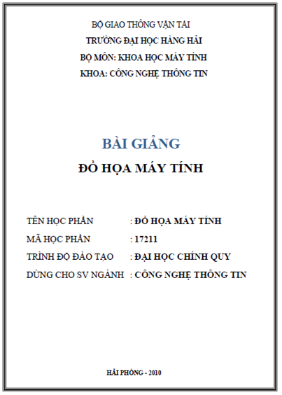 Bài Giảng Đồ Họa Máy Tính (NXB Hải Phòng 2010) - Nhiều Tác Giả, 54 Trang