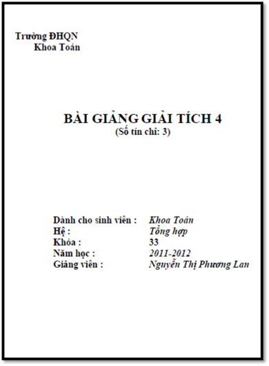 Bài Giảng Giải Tích 4 (NXB Quy Nhơn 2012) - Nguyễn Thị Phương Lan, 38 Trang