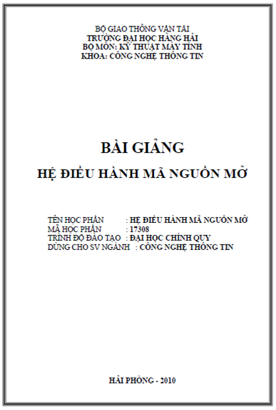Bài Giảng Hệ Điều Hành Mã Nguồn Mở (NXB Hải Phòng 2010) - Ngô Quốc Vinh, 93 Trang