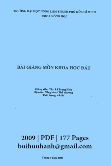 Bài Giảng Môn Khoa Học Đất (NXB Đại Học Quốc Gia 2009) - Lê Trọng Hiếu, 177 Trang