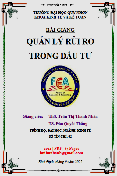Bài Giảng Quản Lý Rủi Ro Trong Đầu Tư (NXB Đại Học Quy Nhơn 2022) - Trần Thị Thanh Nhàn, 63 Trang