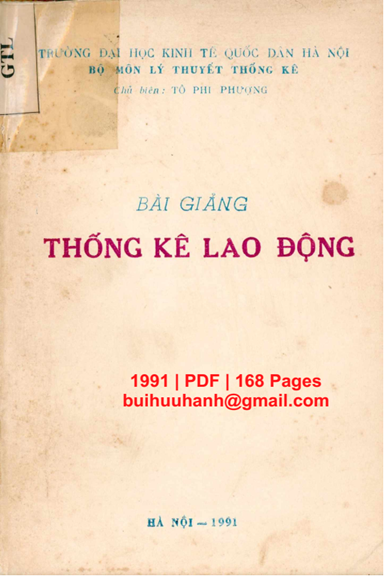Bài Giảng Thống Kê Lao Động (NXB Hà Nội 1991) - Tô Phi Phượng, 168 Trang