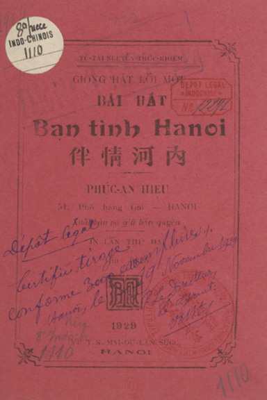 Bài Hát Bạn Tình Hà Nội (NXB Thực Nghiệp 1929) - Nguyễn Thúc Khiêm, 20 Trang