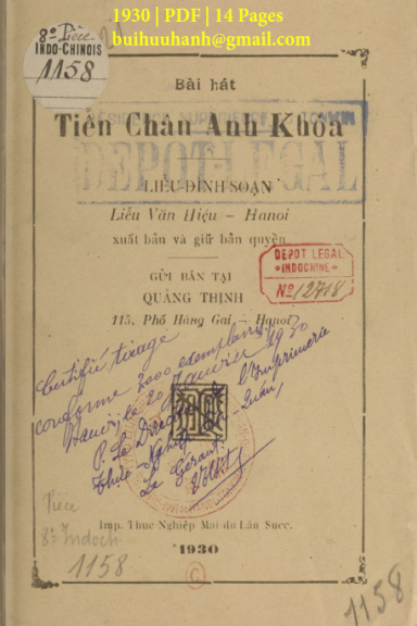 Bài Hát Tiễn Chân Anh Khóa (NXB Thực Nghiệp 1930) - Liễu Đình, 14 Trang