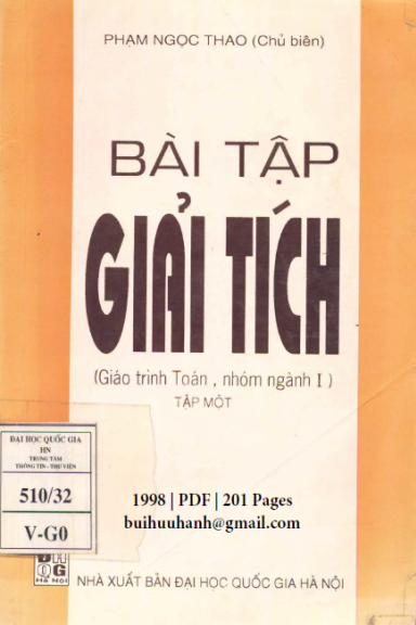 Bài Tập Giải Tích Tập 1 (NXB Đại Học Quốc Gia 1998) - Phạm Ngọc Thao, 201 Trang