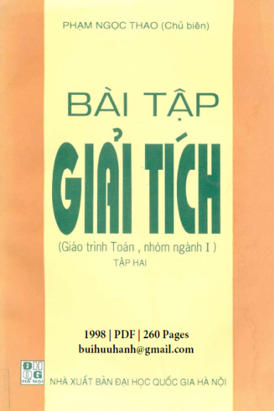 Bài Tập Giải Tích Tập 2 (NXB Đại Học Quốc Gia 1998) - Phạm Ngọc Thao, 260 Trang