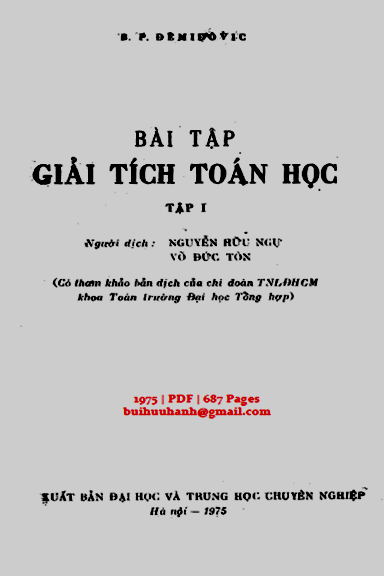 Bài Tập Giải Tích Toán Học Tập 1 (NXB Đại Học 1975) - B. P. Demidovic, 687 Trang