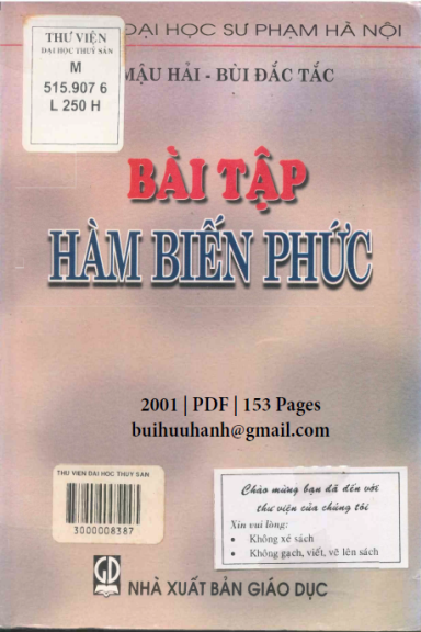 Bài Tập Hàm Biến Phức (NXB Giáo Dục 2001) - Lê Mậu Hải, 153 Trang