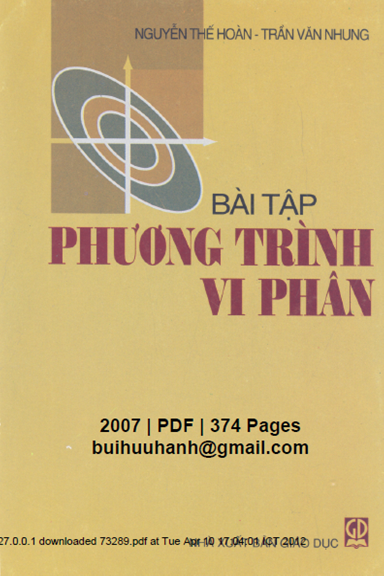 Bài Tập Phương Trình Vi Phân (NXB Giáo Dục 2007) - Trần Văn Nhung, 377 Trang