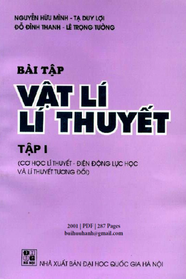 Bài Tập Vật Lí Lí Thuyết Tập 1 (NXB Đại Học Quốc Gia 2001) - Nguyễn Hữu Mình, 287 Trang