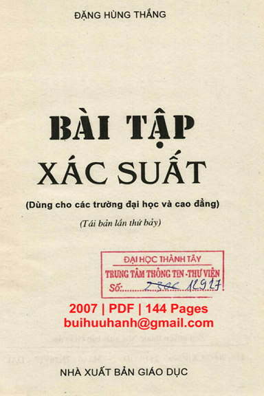 Bài Tập Xác Suất (NXB Giáo Dục 2007) - Đặng Hùng Thắng, 144 Trang