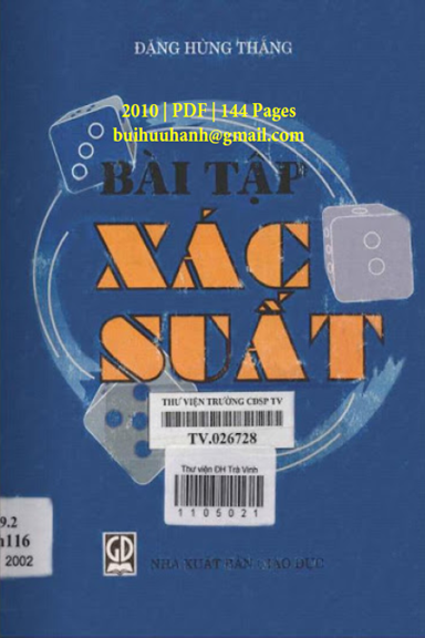 Bài Tập Xác Suất (NXB Giáo Dục 2010) - Đặng Hùng Thắng, 144 Trang