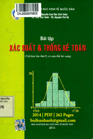Bài Tập Xác Suất Và Thống Kê Toán (NXB Kinh Tế Quốc Dân 2014) - Nguyễn Cao Văn, 262 Trang
