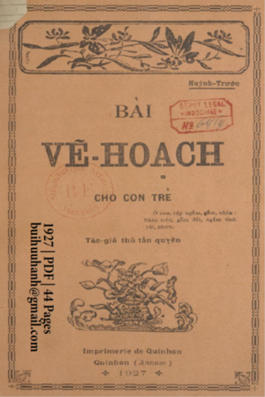 Bài Vẽ Hoạch Cho Con Trẻ (NXB Qui Nhơn 1927) - Huỳnh Trước, 44 Trang