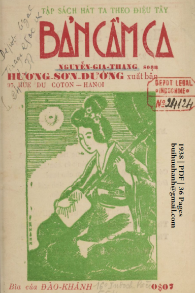 Bản Cầm Ca (NXB Hương Sơn 1938) - Nguyễn Gia Thắng, 36 Trang