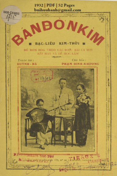 Bản Đờn Kìm (NXB Bảo Tồn 1932) - Huỳnh Hà, 52 Trang