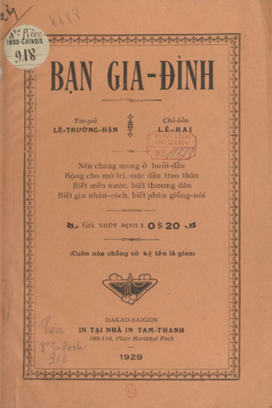 Bạn Gia Đình (NXB Tam Thanh 1929) - Lê Trường Hận, 24 Trang