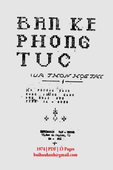 Bản Kê Phong Tục (NXB Hà Tây 1974) - Phạm Văn Khuê, 13 Trang