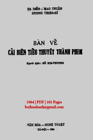 Bàn Về Cải Biên Tiểu Thuyết Thành Phim (NXB Văn Hóa Văn Nghệ 1964) - Hạ Diễn, 101 Trang