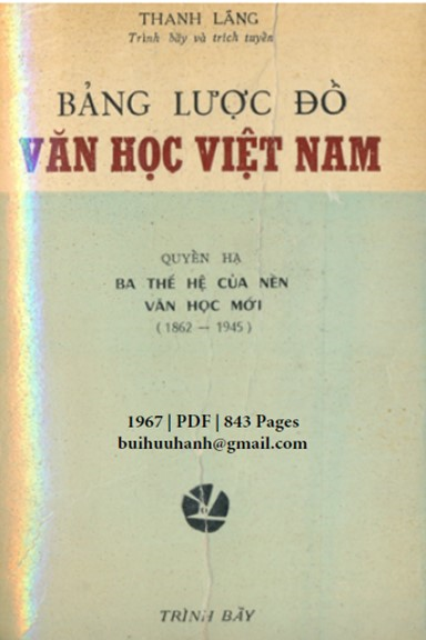 Bảng Lược Đồ Văn Học Việt Nam Quyển Hạ (NXB Trình Bày 1967) - Thanh Lãng, 843 Trang