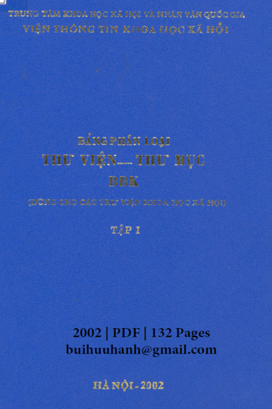 Bảng Phân Loại Thư Viện-Thư Mục BBK Tập 1 (NXB Hà Nội 2002) - Nhiều Tác Giả, 132 Trang