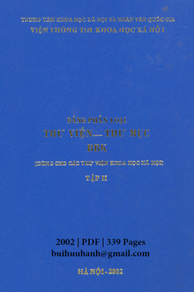 Bảng Phân Loại Thư Viện-Thư Mục BBK Tập 2 (NXB Hà Nội 2002) - Nhiều Tác Giả, 339 Trang