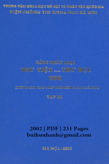 Bảng Phân Loại Thư Viện-Thư Mục BBK Tập 3 (NXB Hà Nội 2002) - Nhiều Tác Giả, 231 Trang