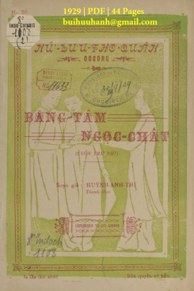 Băng Tâm Ngọc Chất Cuốn 2 (NXB Nữ Lưu Thơ Quán 1929) - Huỳnh Anh Thị, 44 Trang