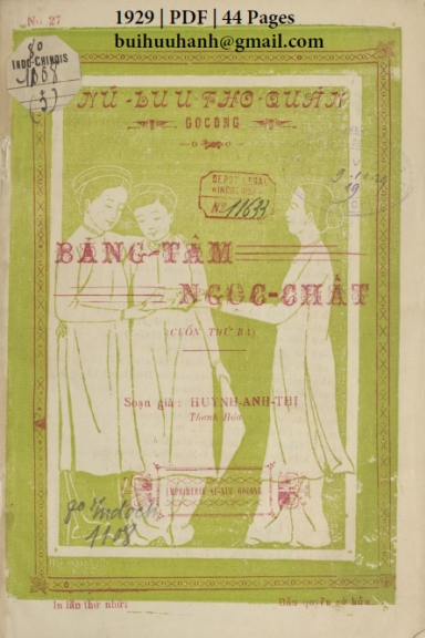 Băng Tâm Ngọc Chất Cuốn 3 (NXB Nữ Lưu Thơ Quán 1929) - Huỳnh Anh Thị, 44 Trang