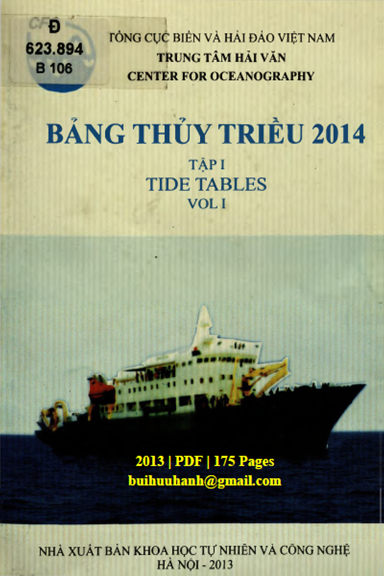 Bảng Thủy Triều 2014 Tập 1 (NXB Khoa Học Tự Nhiên 2013) - Trần Văn Sắc, 175 Trang