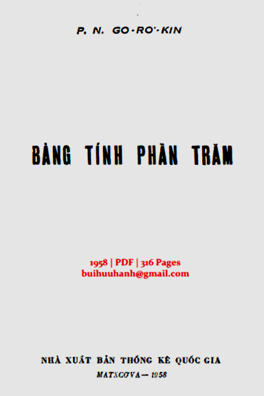Bảng Tính Phần Trăm (NXB Thống Kê 1958) - P. N. Gorokin, 316 Trang
