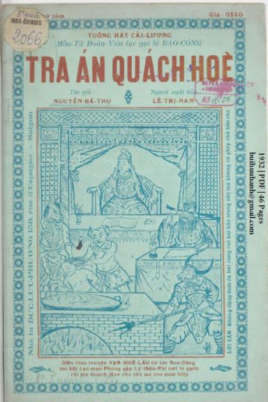 Bao Công Tra Án Quách Hòe (NXB Đức Lưu Phương 1932) - Nguyễn Bá Thọ, 46 Trang