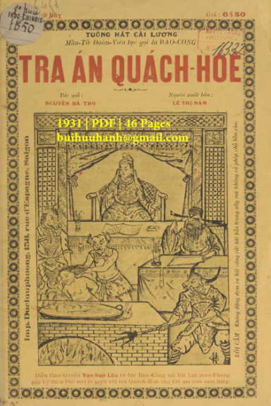 Bao Công Tra Án Quách Hòe (NXB Đức Lưu Phương 1931) - Nguyễn Bá Thọ, 46 Trang