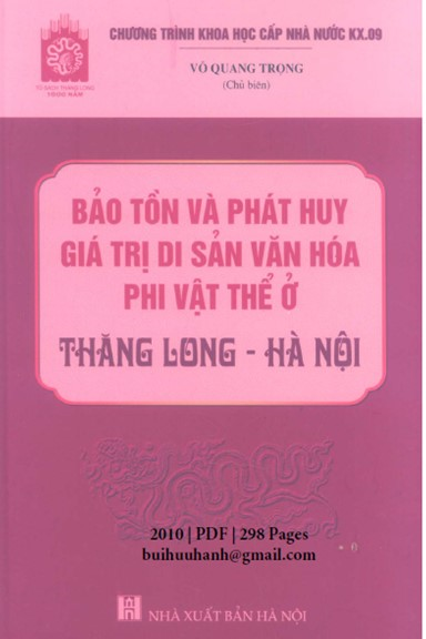 Bảo Tồn Và Phát Huy Giá Trị Di Sản Văn Hóa Phi Vật Thể Ở Thăng Long-Hà Nội - Vũ Quang Trọng
