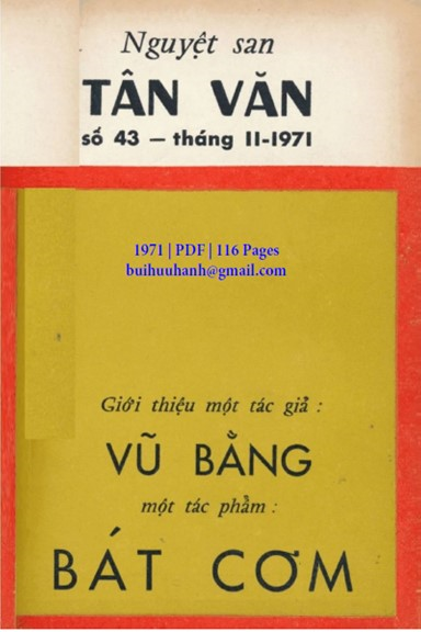 Bát Cơm (NXB Tân Văn 1971) - Vũ Bằng, 116 Trang