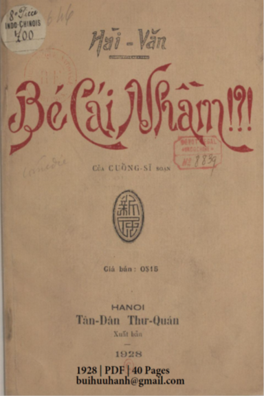 Bé Cái Nhầm (NXB Tân Dân 1928) - Cuồng Sĩ, 40 Trang