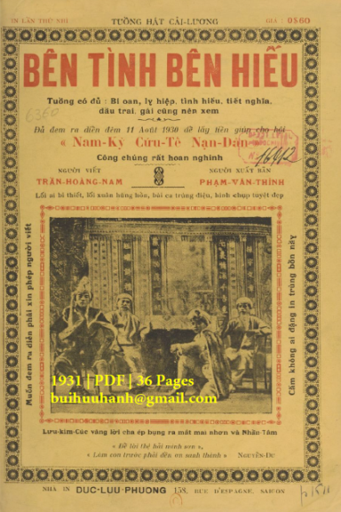 Bên Tình Bên Hiếu (NXB Đức Lưu Phương 1931) - Trần Hoàng Nam, 36 Trang